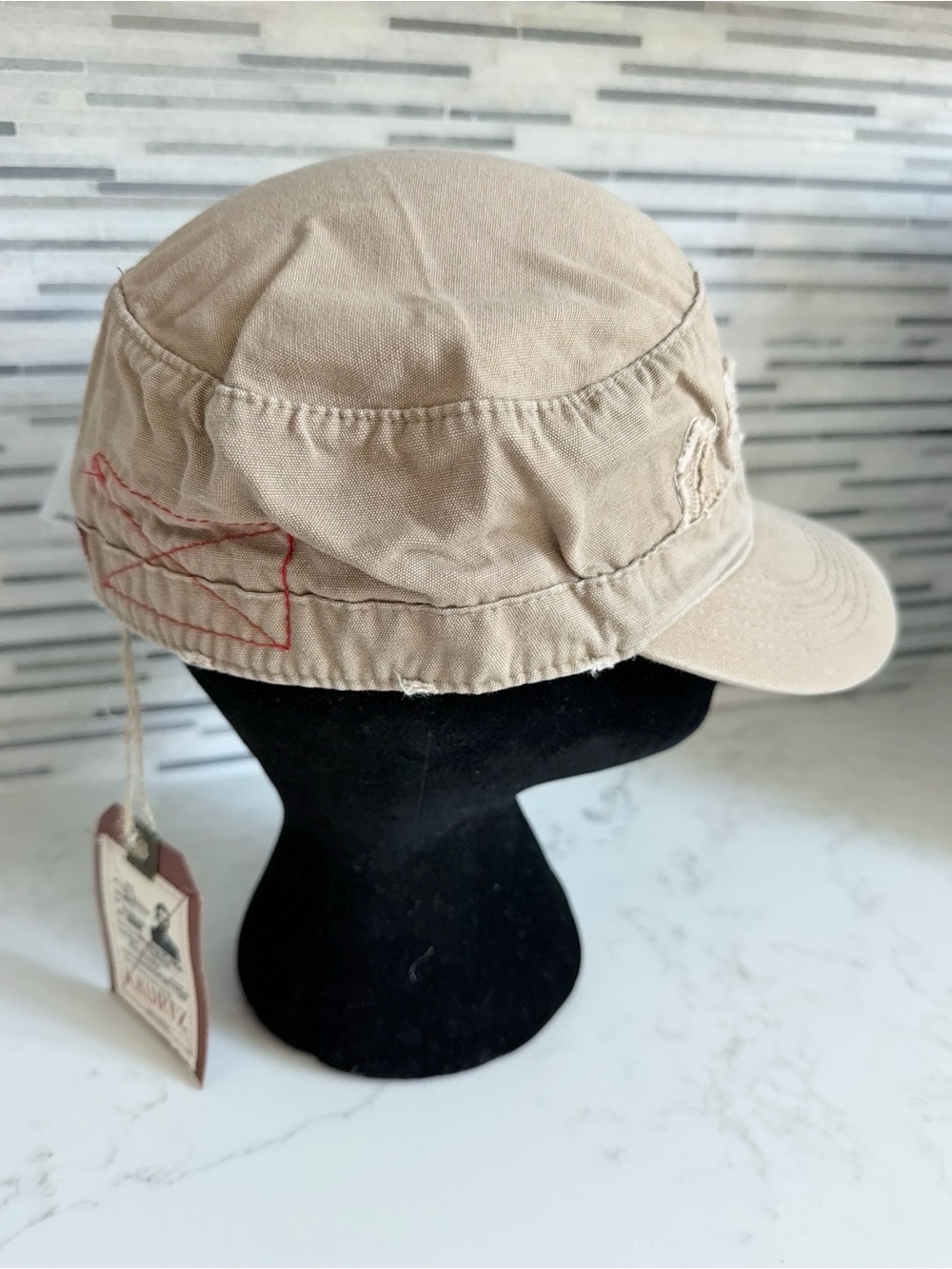 New Vintagd Kurtz Neutral Beige Embroidered Military-Style Cap size 7 - Picture 5 of 6